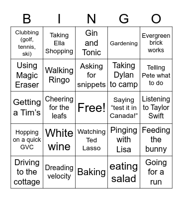 A day in the life of Laura Bingo Card