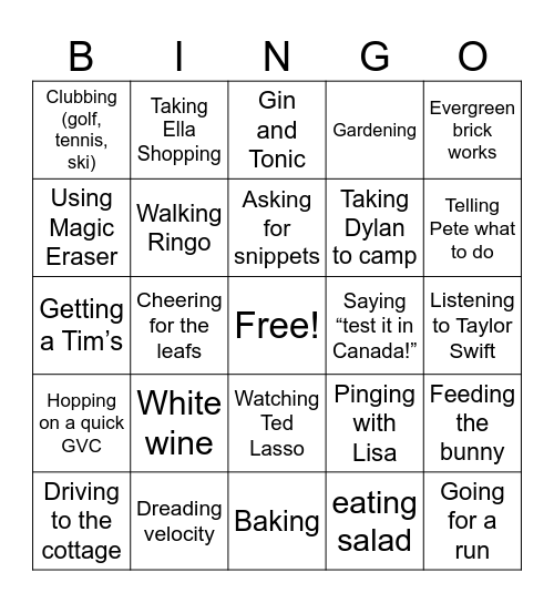 A day in the life of Laura Bingo Card