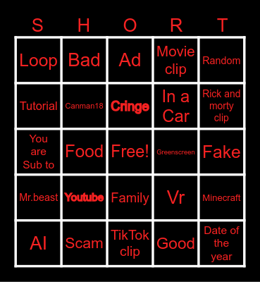 Youtube Bingo Card