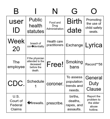 Week 4 Exam Bingo Card