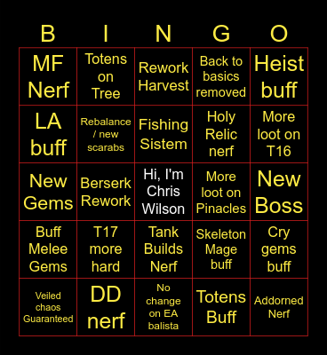 Bingo Poe 3.25 Bingo Card