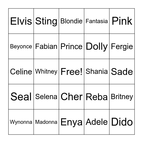 On a First Name Basis Bingo Card