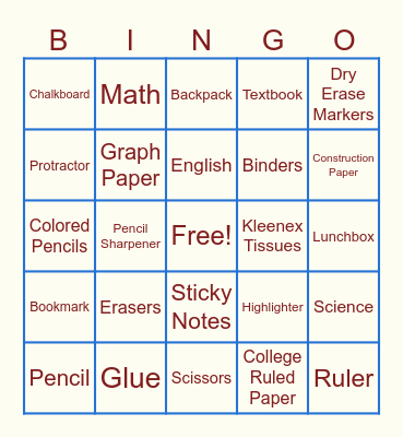 Back to School! Bingo Card