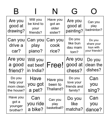 Find a friend that answers "Yes!" Bingo Card
