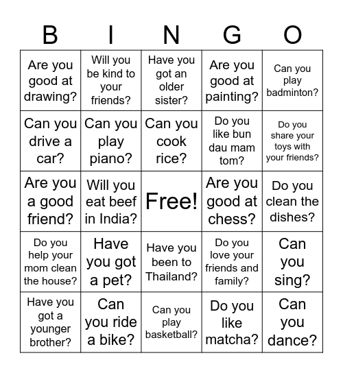 Find a friend that answers "Yes!" Bingo Card