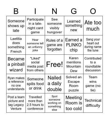 Controllers Conference Bingo Card