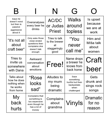 Dad comes visit Bingo Card