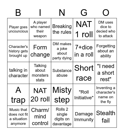 DND BINGO Card