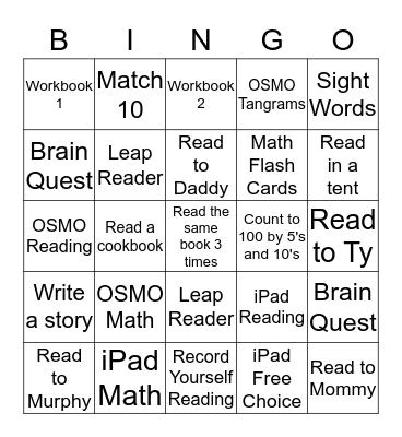 Olivia's Bingo Card