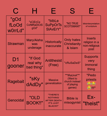 Cheesecake Bingo Card