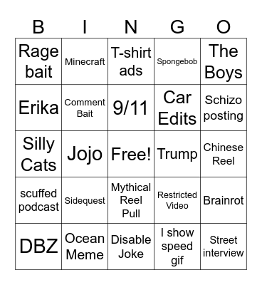 Instaslop Bingo Card