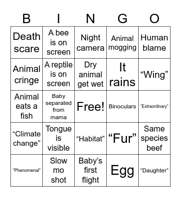 Attenborough Bingo Card