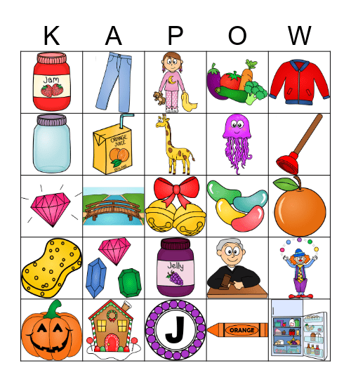 J Kapow Bingo Card