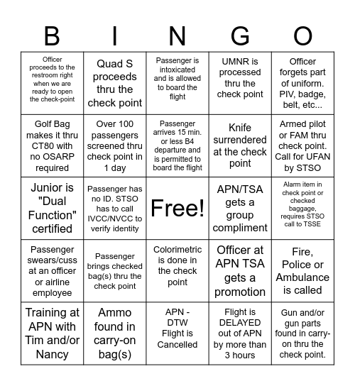 TSA   Bingo Card