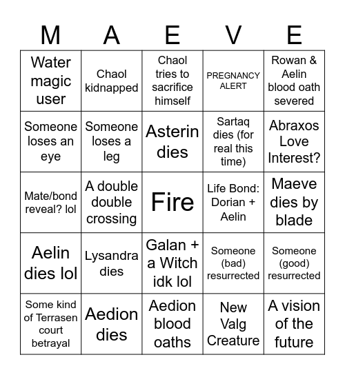 Kingdom of Ash Bingo Card Bingo Card