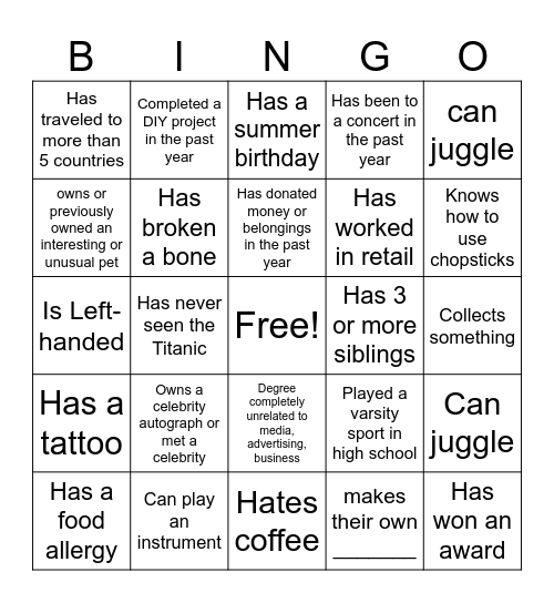 BUS OPS BINGO Card