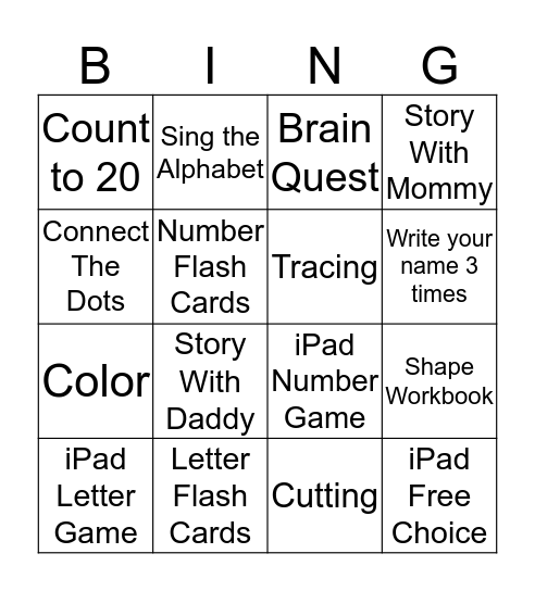Ty's Bingo Card