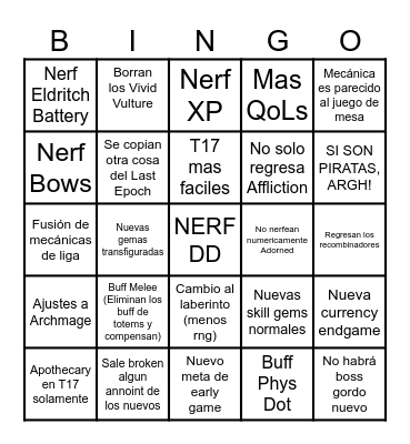 Path Of Exile Bingo Card