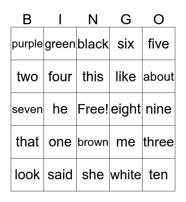 Carley's Sight Words Bingo Card