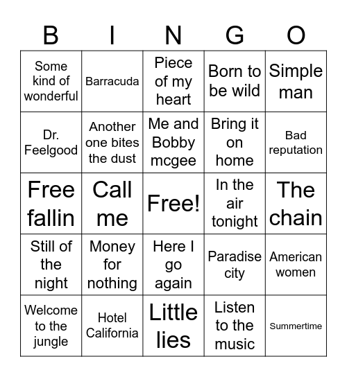 Oldies but goodies Bingo Card