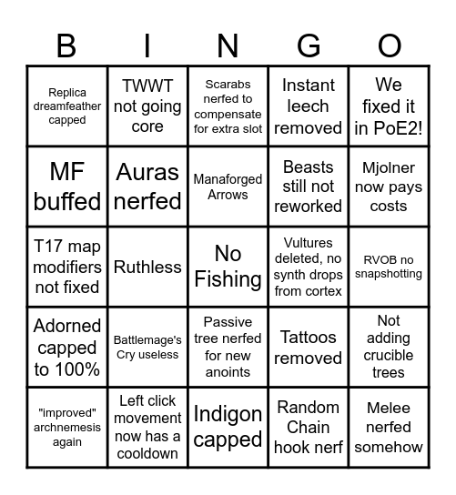 Poe 3.25 despair Bingo Card