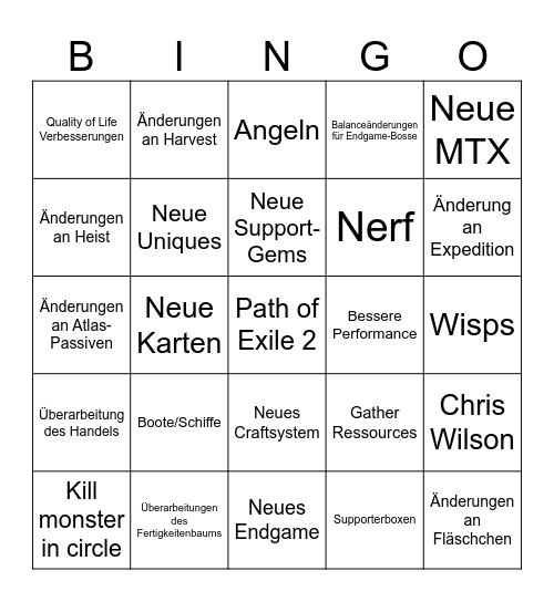 Path of Exile 3.25 Bingo Card