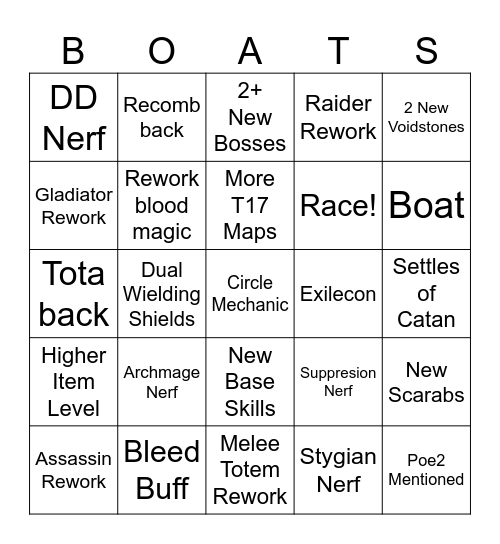 PoE 3.25 Boat League Bingo Card
