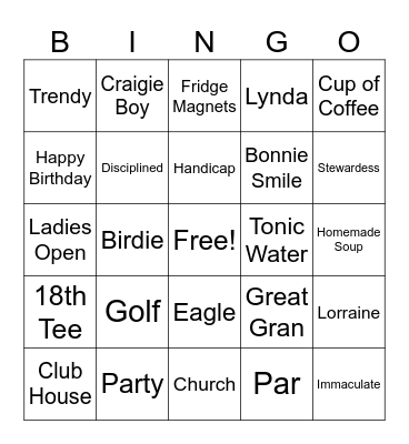 Beth's Birthday Bingo Card