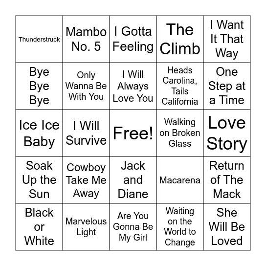 Best of the 90's + Early 2000's Bingo Card