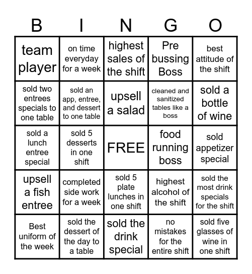 server bingo lunch shift Bingo Card