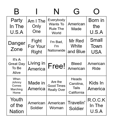 America Bingo Card