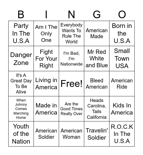 America Bingo Card