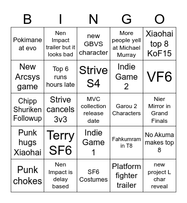 EVO 2024 Bingo Card