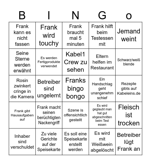 Frank Rosin Bingo Card