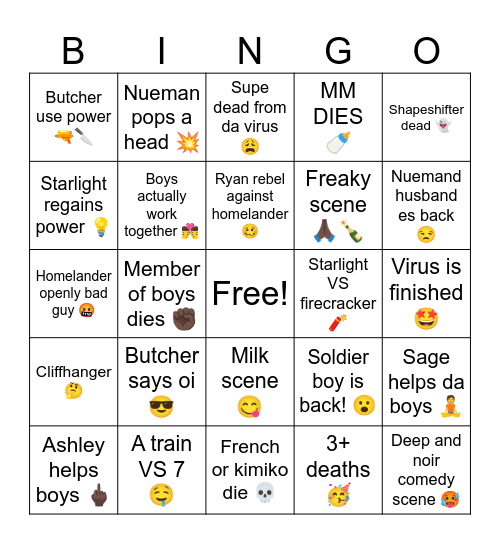 Boys bingo Card