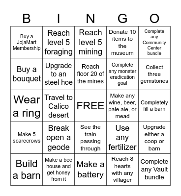 Stardew Valley Challenge Bingo Card