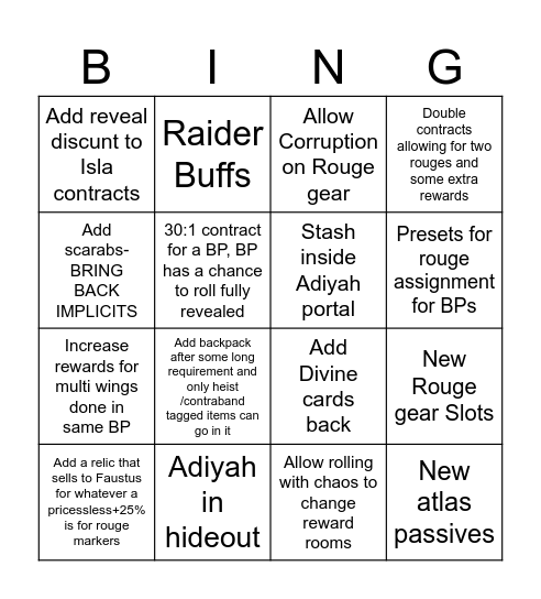 POE Bingo Card