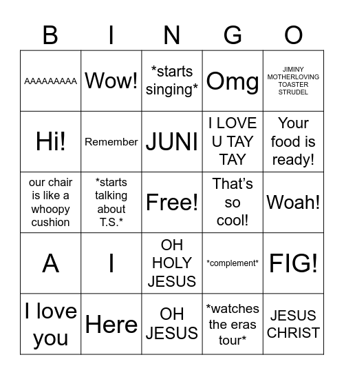Things my mom says Bingo Card