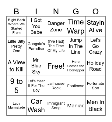 Famous Songs Used In Movies Bingo Card