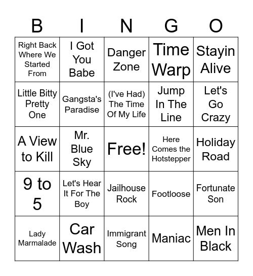 Famous Songs Used In Movies Bingo Card