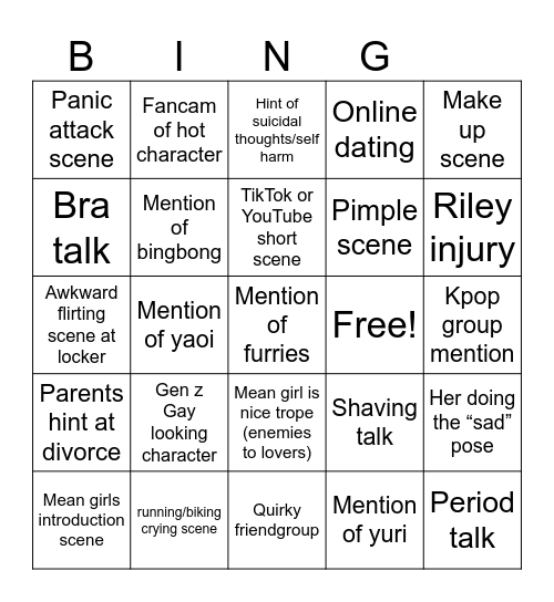 Inside out 2 Bingo Card