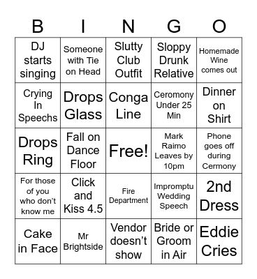 Wedding Bingo Card