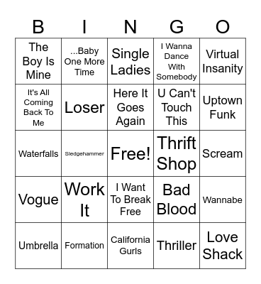 Songs With Famous Music Videos Bingo Card
