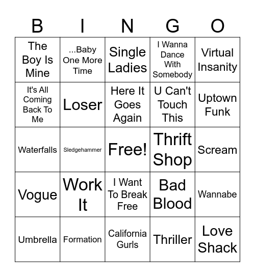 Songs With Famous Music Videos Bingo Card