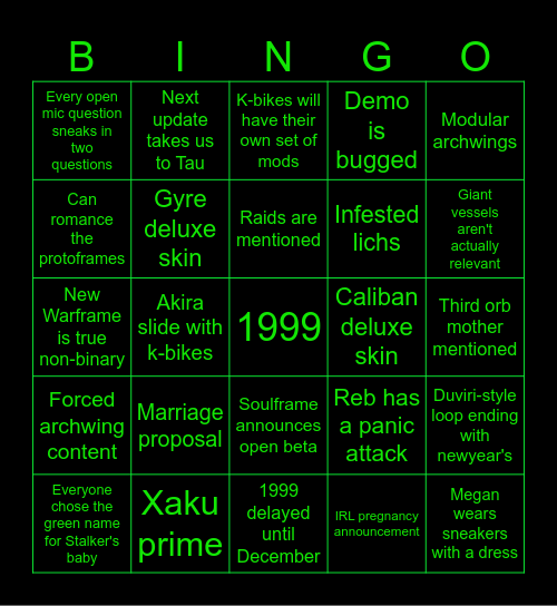 Tennocon '24 Bingo Card