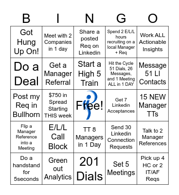 Prestige Sales Bingo Card