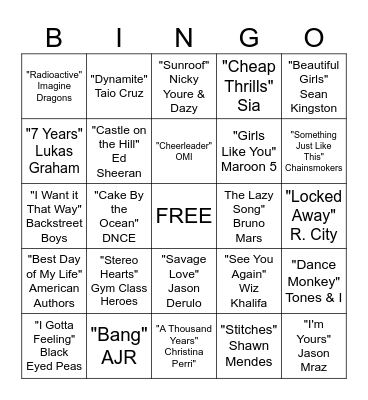 Musical Bingo Card