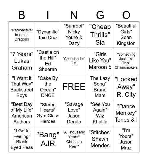 Musical Bingo Card