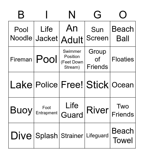 Water Safety Bingo Card