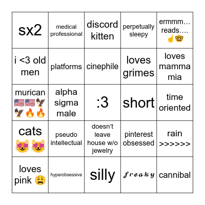 becca’s bingo 👅👅👅 Bingo Card